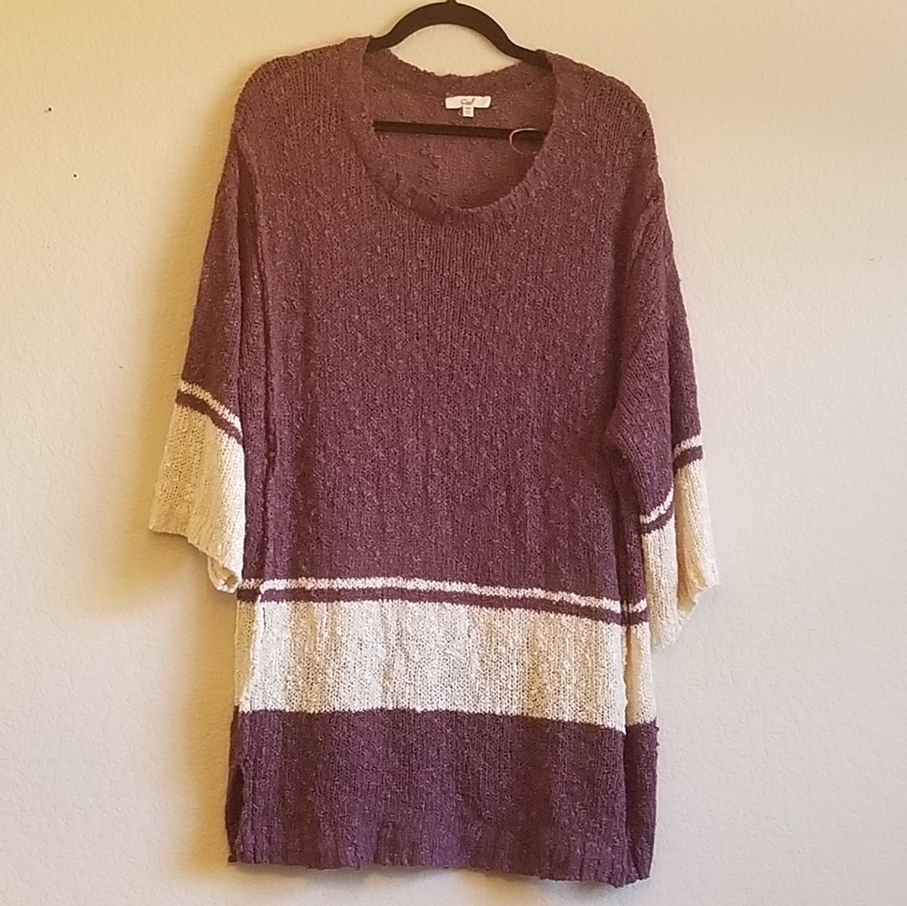 Burgundy and Cream Tunic Sweater